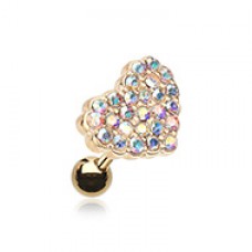 Golden Multi-Sprinkle Dot Heart Multi-Gem Cartilage Tragus Earring