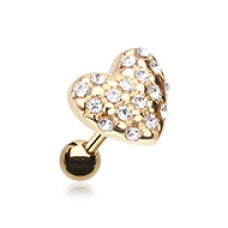 Golden Fluffy Heart Multi-Gem Cartilage Tragus Earring