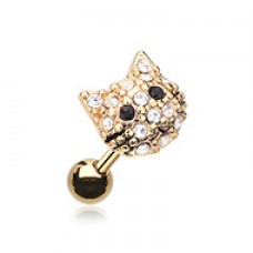 Golden Kitty Multi-Gem Cartilage Tragus Earring