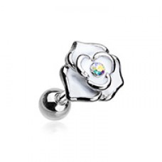 Classic White Rose Sparkle Cartilage Tragus Earring