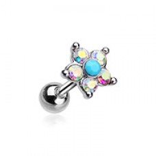 Starburst Turquoise Sparkle Flower Cartilage Tragus Earring