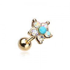 Golden Starburst Turquoise Sparkle Flower Cartilage Tragus Earring