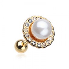 Golden Pearl Blossom Sparkle Cartilage Tragus Earring