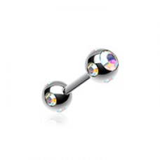 Double Aurora Gem Ball Steel Cartilage Tragus Barbell