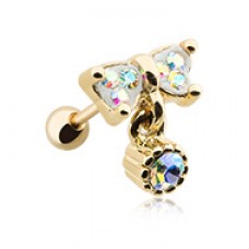 Golden AB Bow-Tie Dangle Cartilage Tragus Barbell