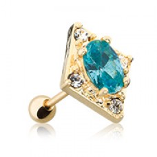 Golden Aqua Diamond Ornate Cartilage Tragus Earring