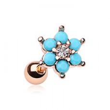 Rose Gold Turquoise Spring Flower Sparkle Cartilage Tragus Earring