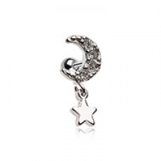 Crescent Moon Gem Star Dangle Cartilage Tragus Earring