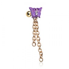 Golden Purple Butterfly Chain Dangle Cartilage Tragus Earring