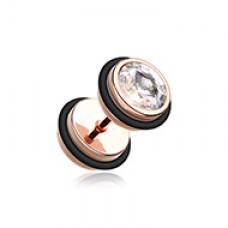 Rose Gold PVD Gem Top Fake Plug with O-Rings