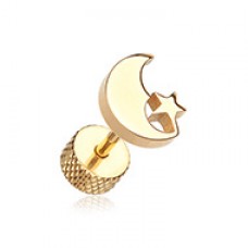 Golden Crescent Moon & Star Steel Fake Plug 