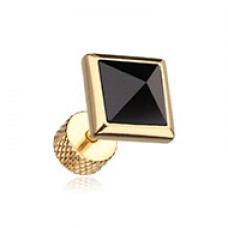 Golden Square Onyx Pyramid Stone Steel Fake Plug 
