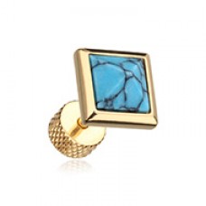 Golden Square Turquoise Pyramid Stone Steel Fake Plug 