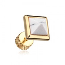 Golden Square Turquoise Pyramid Stone Steel Fake Plug 
