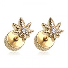 Golden Marijuana Cannabis Pot Leaf Steel Fake Plug