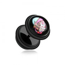 Day of the Dead Lady Skull Acrylic Fake Plug with O-Rings 