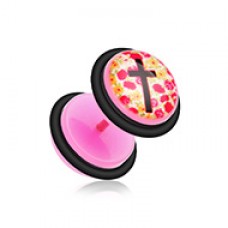 Floral Cross Acrylic Fake Plug with O-Rings 
