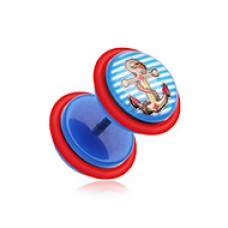 Anchor Stripes Acrylic Fake Plug with O-Rings 