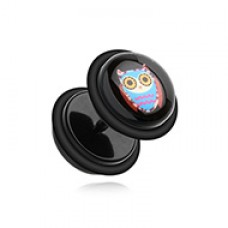Psychedelic Retro Owl Acrylic Fake Plug with O-Rings