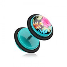 Hawaiian Luau Flower Acrylic Fake Plug with O-Rings