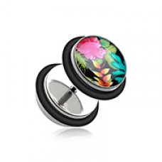 Hawaiian Luau Flower Steel Fake Plug with O-Rings