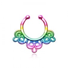 Rainbow Florid Filigree Fake Septum Clip-On Ring