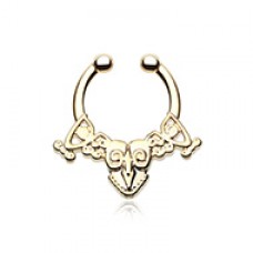 Golden Luria Tribal Filigree Fake Septum Clip-On Ring