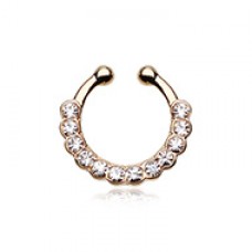 Golden Glistening Multi-Gem Fake Septum Clip-On Ring