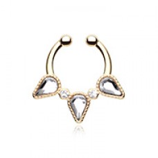 Golden Sparkle Trident Fake Septum Clip-On Ring