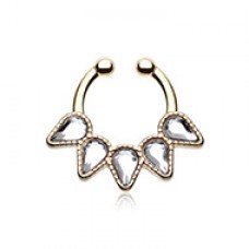 Golden Quinary Spear Fake Septum Clip-On Ring