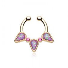 Golden Opal Sparkle Trident Fake Septum Clip-On Ring