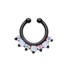 Blackline Prong White Opal Gem Precia Fake Septum Clip-On Ring