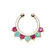 Golden Prong Pacific Opal Gem Precia Fake Septum Clip-On Ring