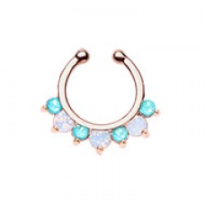 Rose Gold Prong White Opal Gem Precia Fake Septum Clip-On Ring