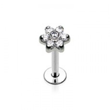 CZ Flower Top Steel Internally Threaded Labret