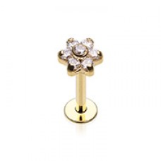 Golden CZ Flower Top Steel Internally Threaded Labret