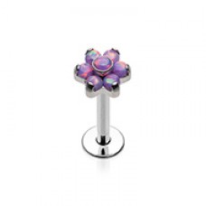 Opal Flower Top Steel Internally Threaded Labret