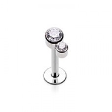 CZ Double Gem Top Steel Internally Threaded Labret