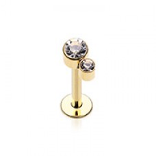 Golden CZ Double Gem Top Steel Internally Threaded Labret