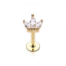 Golden CZ Lotus Gem Top Steel Internally Threaded Labret