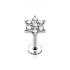 CZ Flower Gem Top Steel Internally Threaded Labret