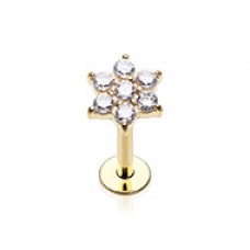 Golden CZ Flower Gem Top Steel Internally Threaded Labret