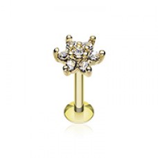 Golden Spring Flower Sparkle Multi Gem Top Steel Labret