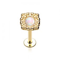 Golden Ornate Glitter Opal Top Steel Labret