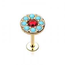 Golden Sparkle Turquoise Top Steel Labret