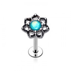 Lotus Opal Sparkle Filigree Top Steel Labret