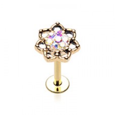 Lotus Sprinkle Dot Filigree Top Steel Labret