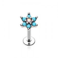 Turquoise Spring Flower Sparkle Top Steel Labret