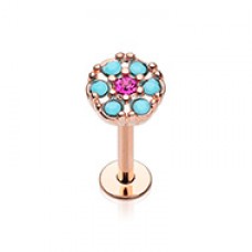 Rose Gold Gypsy Round Turquoise Top Steel Labret