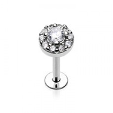 Round Embellished CZ Ornate Top Steel Labret